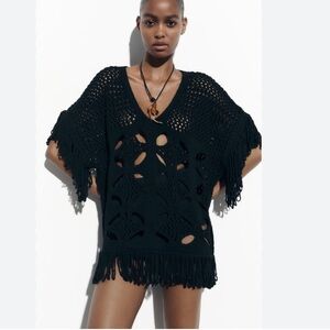 Zara Crochet Fringe Top Size M-L NWOT
